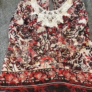Sheer brown white and red- 3 quarter sleeves